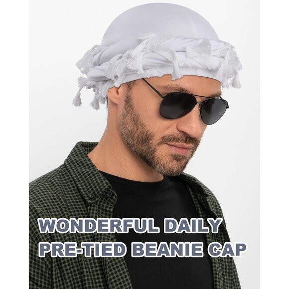 ⚡Men Women 1 Pcs- White Satin Head Wraps Skull Cap Tassels Braid Beanie Turban - Picture 7 of 9